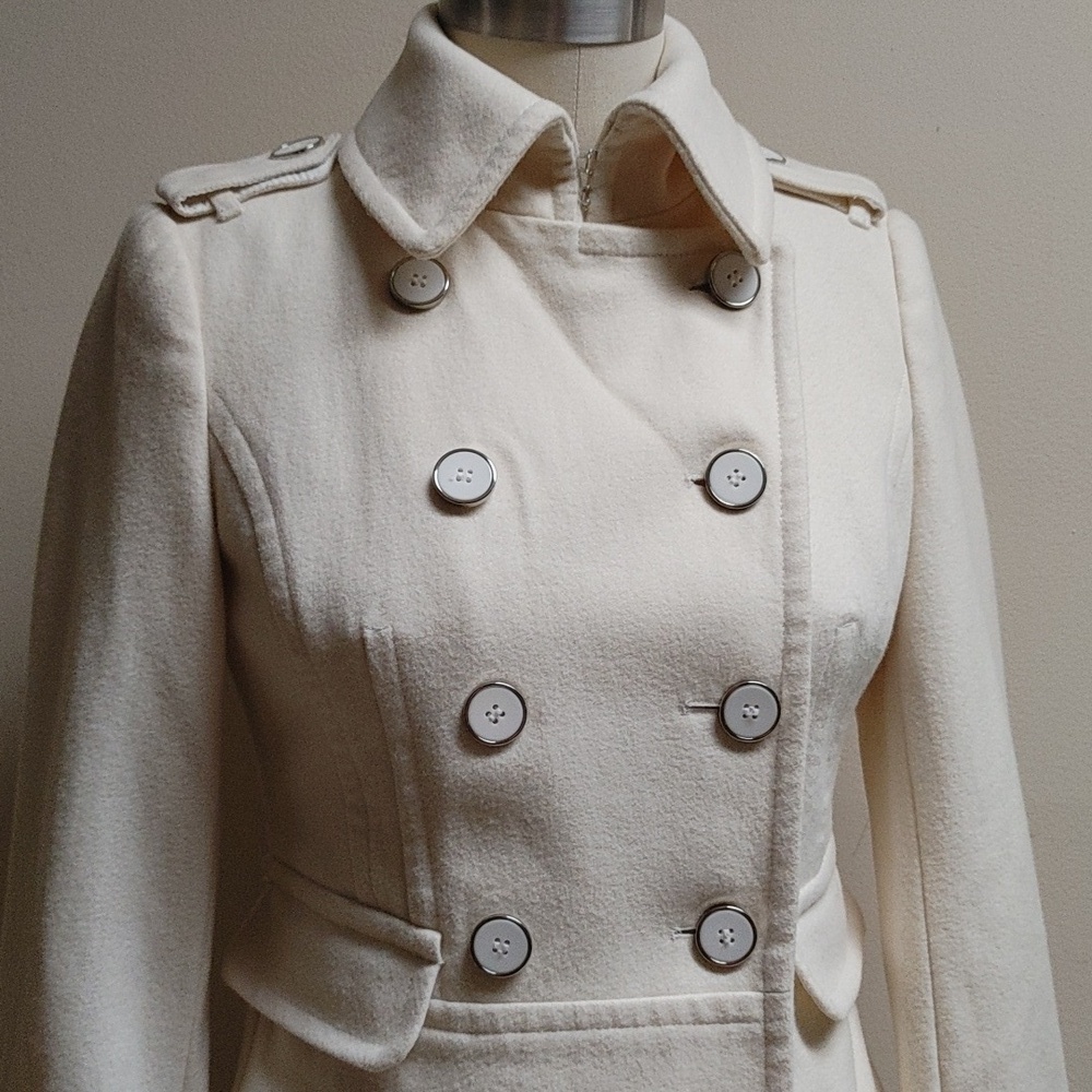 New York & Company Collection Ivory Tailored Pea Coat Size XS - Picture 3 of 12